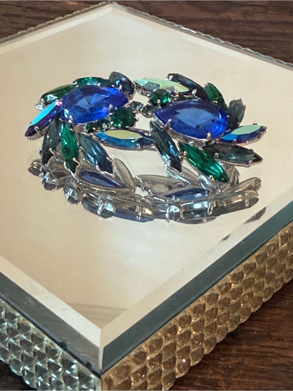 Blue and Green Crystal Floral Brooch - Women Jewelry MCM - Picture 5 of 6